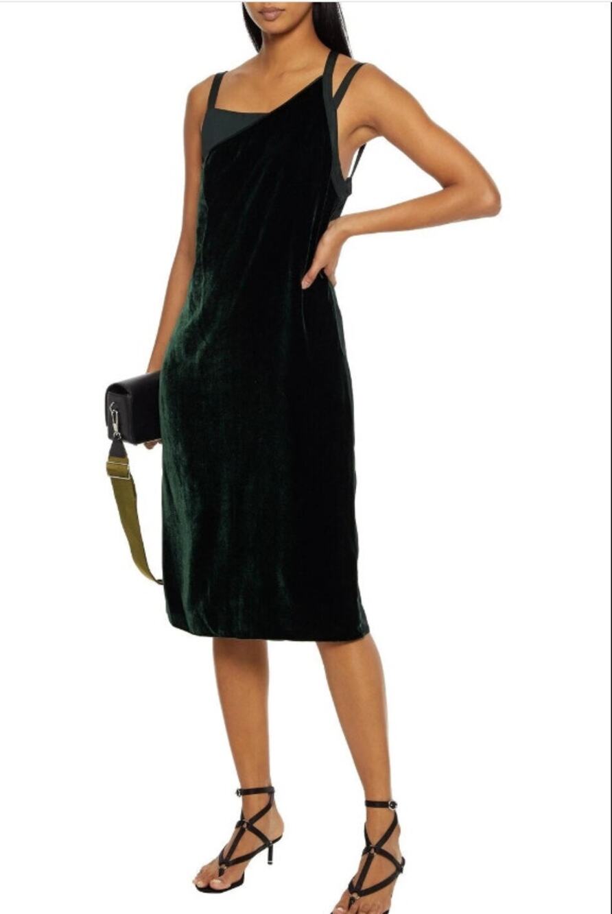 Helmut Lang Front Velvet Slip Dress Womens 2 Forest Green Sleeveless $690 NWT